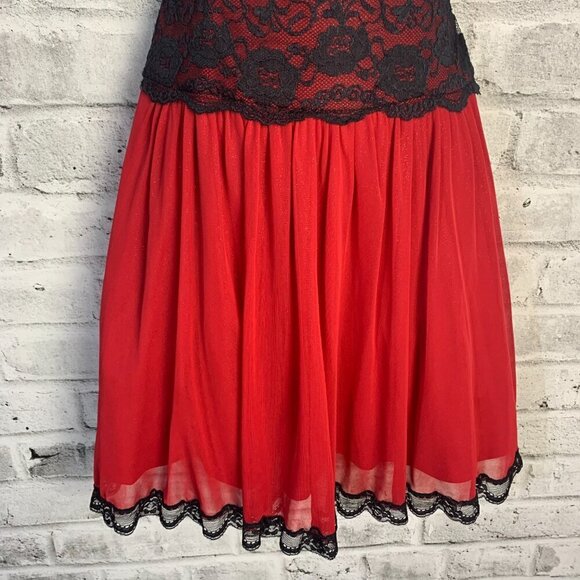 Vintage Y2K Red Sheer Black Lace Corset Strapless Babydoll Dress - Picture 5 of 16